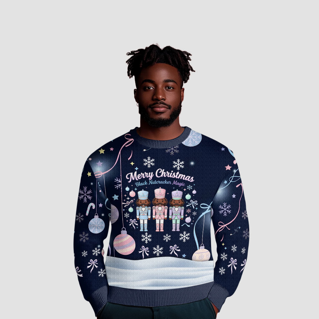 Black Nutcracker Magic Christmas Ugly Christmas Sweater African American Pastel Snowflake Winter