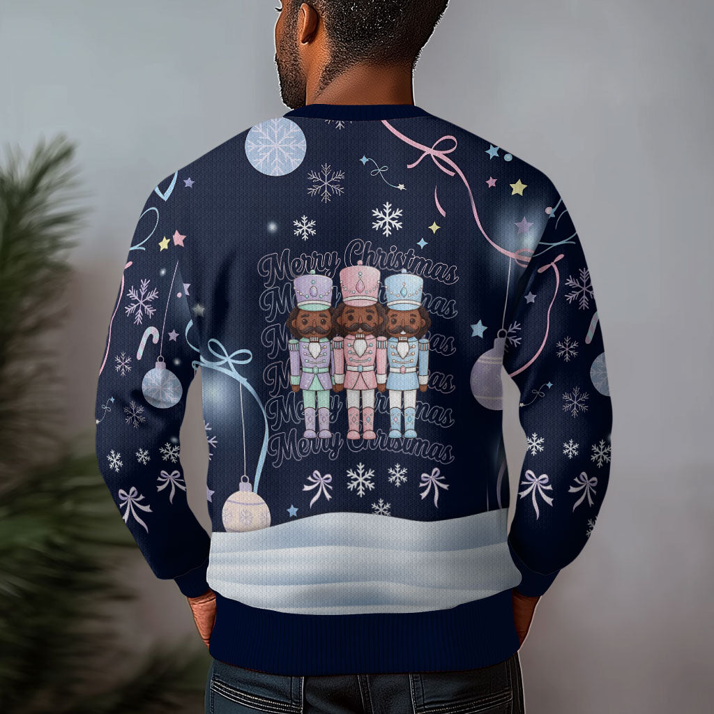 Black Nutcracker Magic Christmas Ugly Christmas Sweater African American Pastel Snowflake Winter