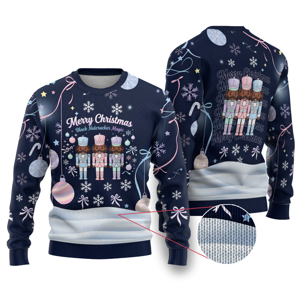 Black Nutcracker Magic Christmas Ugly Christmas Sweater African American Pastel Snowflake Winter
