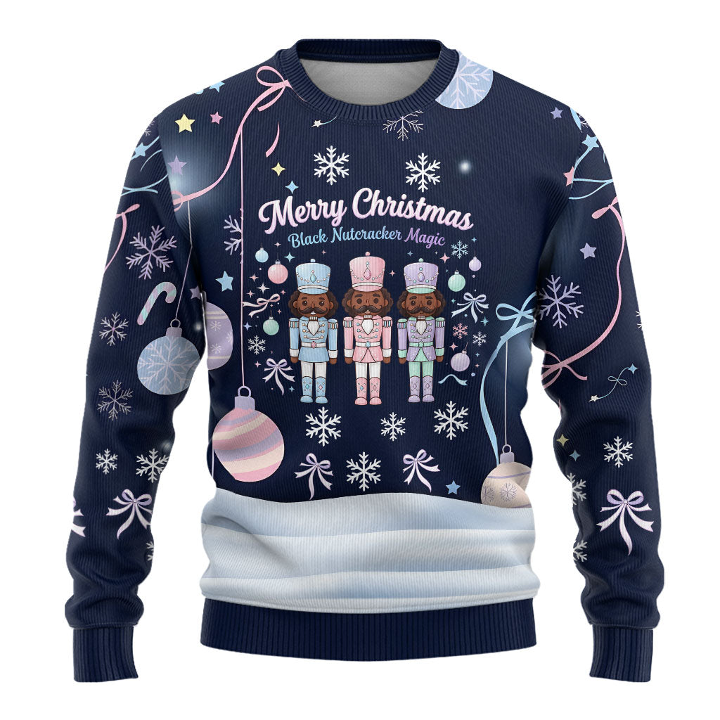 Black Nutcracker Magic Christmas Ugly Christmas Sweater African American Pastel Snowflake Winter