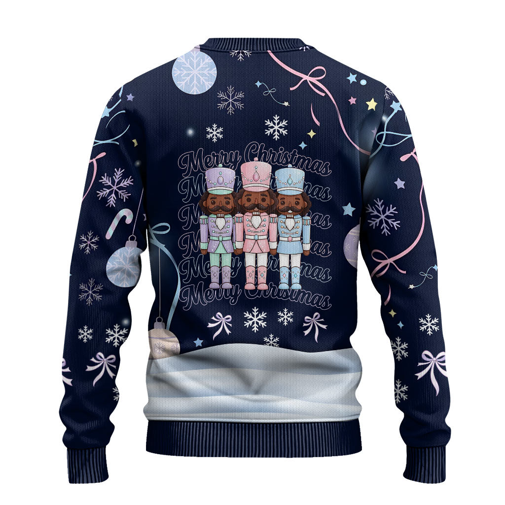 Black Nutcracker Magic Christmas Ugly Christmas Sweater African American Pastel Snowflake Winter