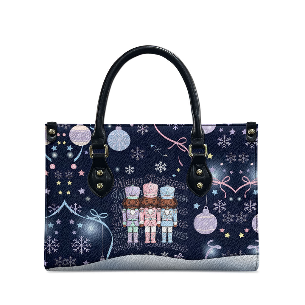 Black Nutcracker Magic Christmas Leather Bag African American Pastel Snowflake Winter