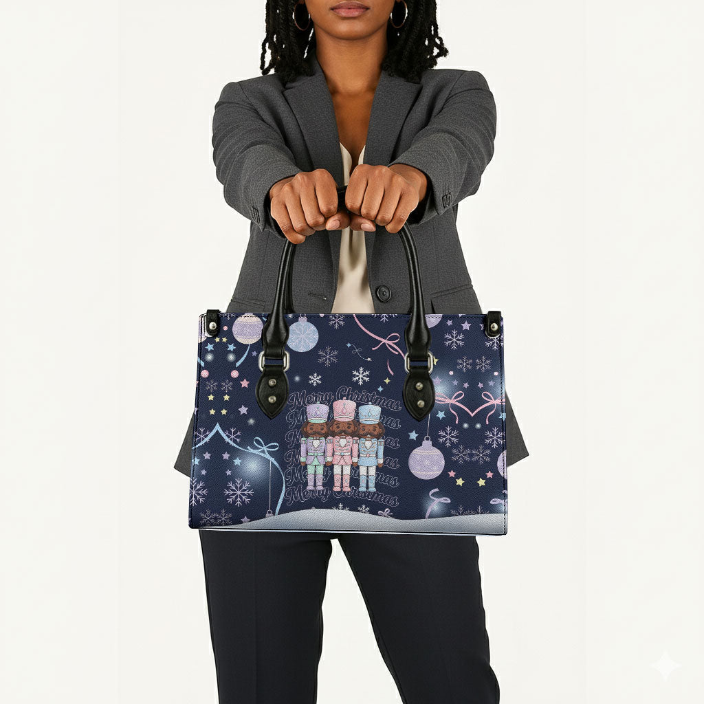 Black Nutcracker Magic Christmas Leather Bag African American Pastel Snowflake Winter