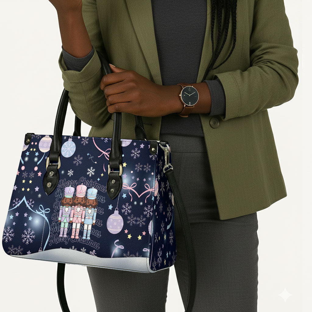 Black Nutcracker Magic Christmas Leather Bag African American Pastel Snowflake Winter