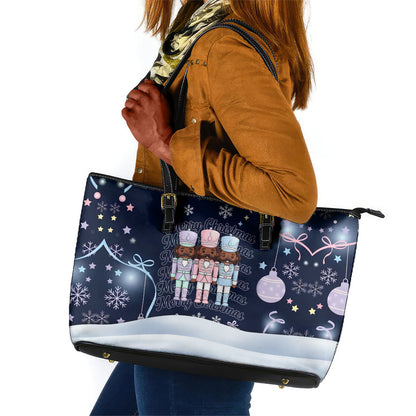 Black Nutcracker Magic Christmas Leather Tote Bag African American Pastel Snowflake Winter