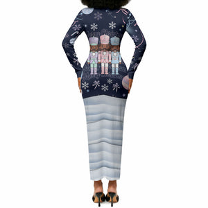 Black Nutcracker Magic Christmas Long Sleeve Bodycon Dress African American Pastel Snowflake Winter