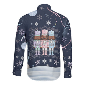 Black Nutcracker Magic Christmas Long Sleeve Button Shirt African American Pastel Snowflake Winter