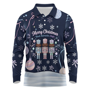 Black Nutcracker Magic Christmas Long Sleeve Polo Shirt African American Pastel Snowflake Winter