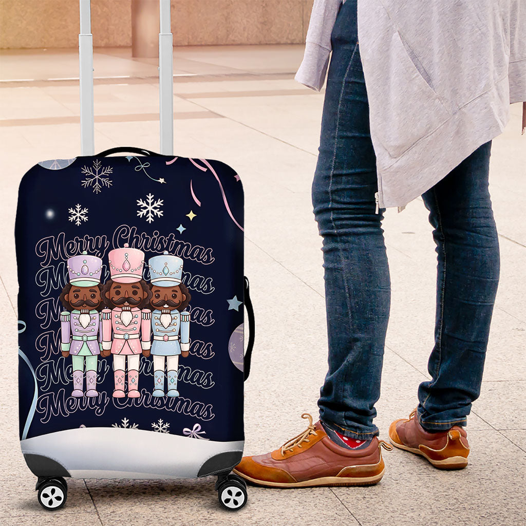 Black Nutcracker Magic Christmas Luggage Cover African American Pastel Snowflake Winter