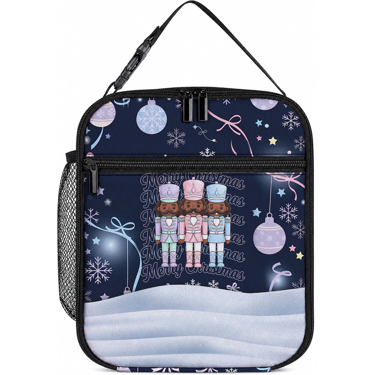 Black Nutcracker Magic Christmas Lunch Bag African American Pastel Snowflake Winter