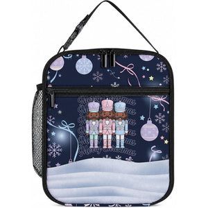 Black Nutcracker Magic Christmas Lunch Bag African American Pastel Snowflake Winter