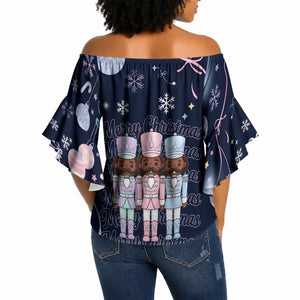 Black Nutcracker Magic Christmas Off Shoulder Wrap Waist Top African American Pastel Snowflake Winter