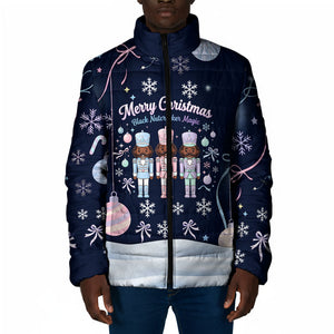 Black Nutcracker Magic Christmas Padded Jacket African American Pastel Snowflake Winter
