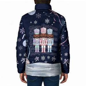 Black Nutcracker Magic Christmas Padded Jacket African American Pastel Snowflake Winter