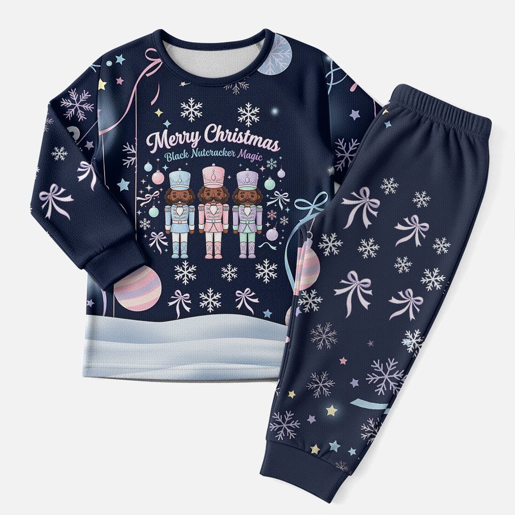 Black Nutcracker Magic Christmas Pajama Set African American Pastel Snowflake Winter