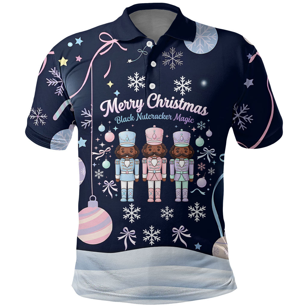 Black Nutcracker Magic Christmas Polo Shirt African American Pastel Snowflake Winter