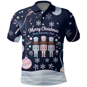 Black Nutcracker Magic Christmas Polo Shirt African American Pastel Snowflake Winter