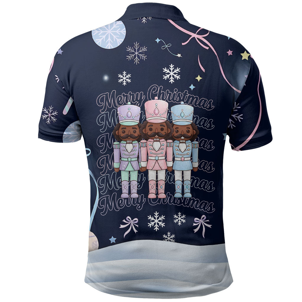 Black Nutcracker Magic Christmas Polo Shirt African American Pastel Snowflake Winter