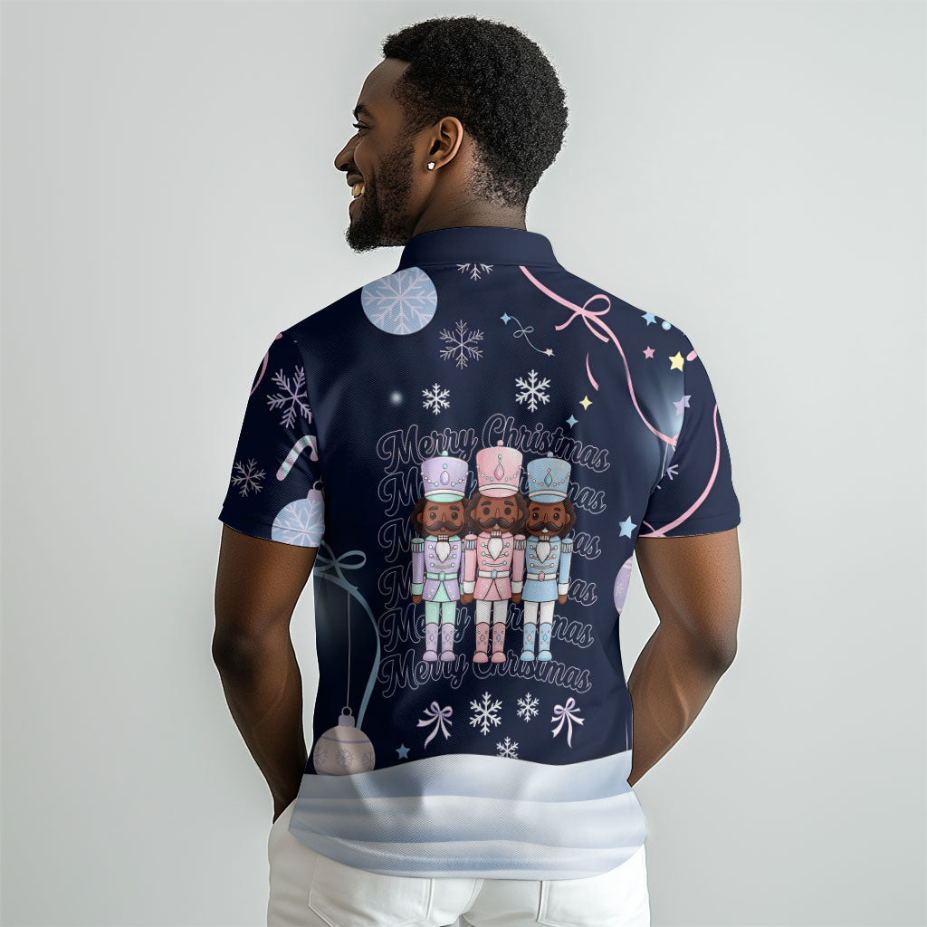 Black Nutcracker Magic Christmas Polo Shirt African American Pastel Snowflake Winter