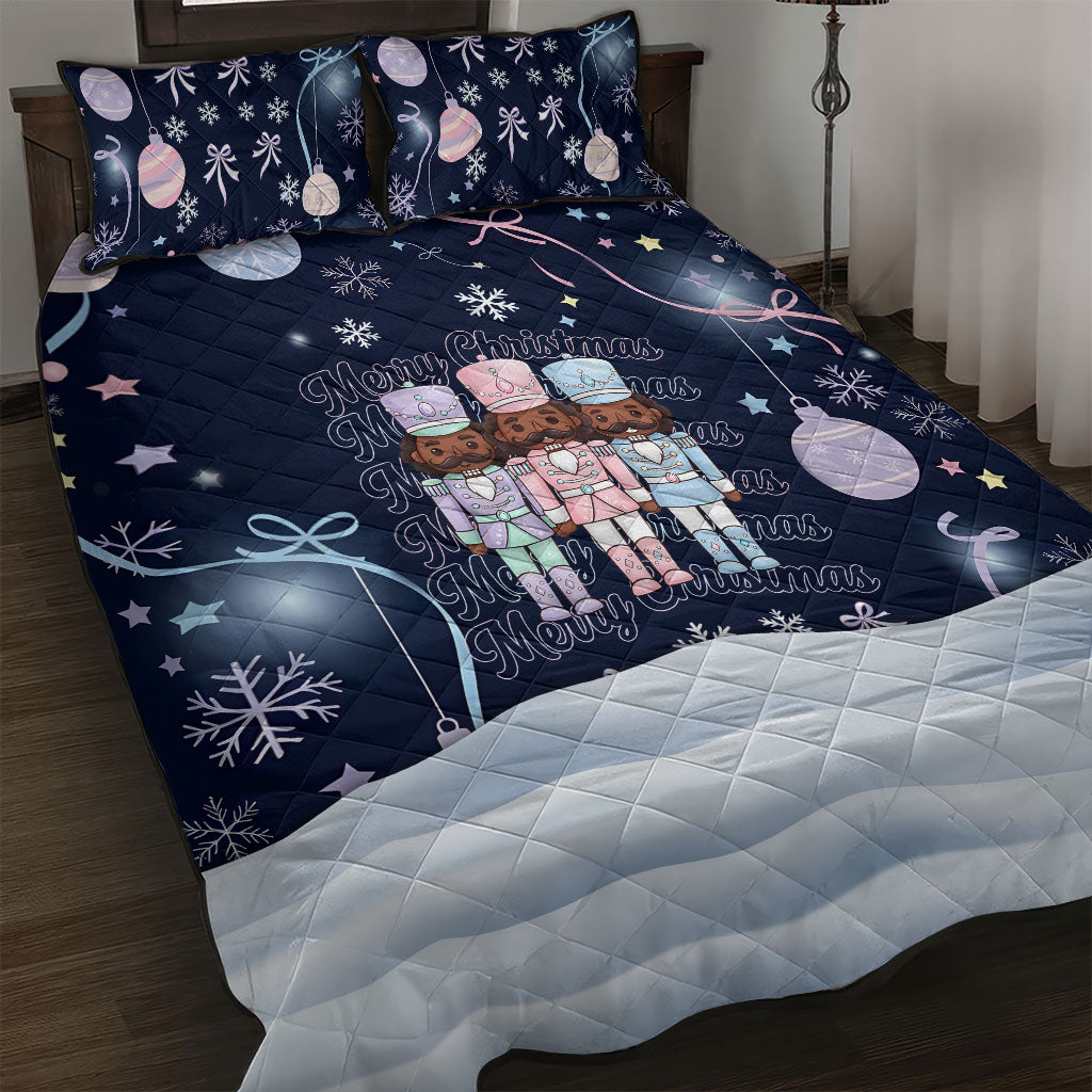 Black Nutcracker Magic Christmas Quilt Bed Set African American Pastel Snowflake Winter