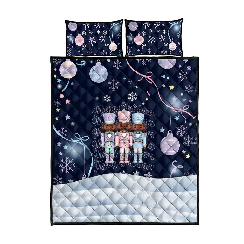 Black Nutcracker Magic Christmas Quilt Bed Set African American Pastel Snowflake Winter
