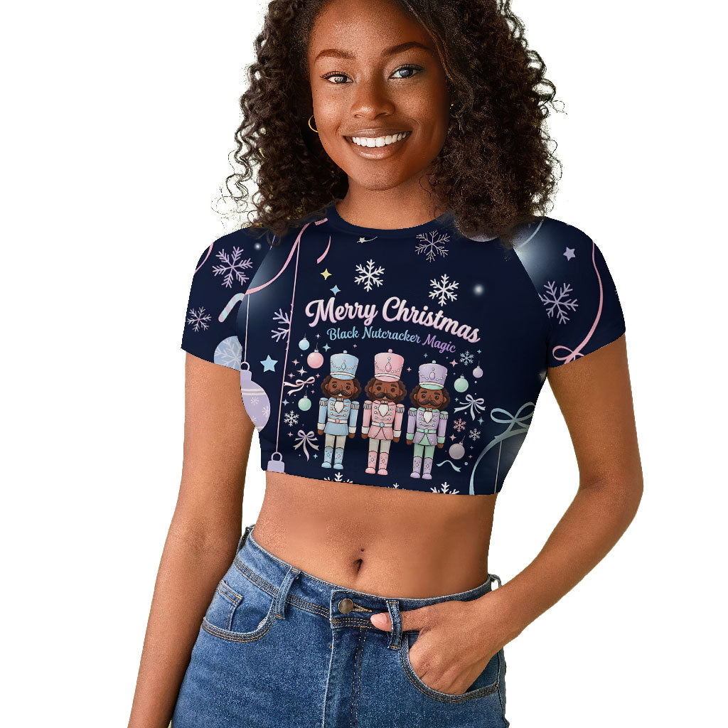 Black Nutcracker Magic Christmas Raglan Cropped T shirt African American Pastel Snowflake Winter
