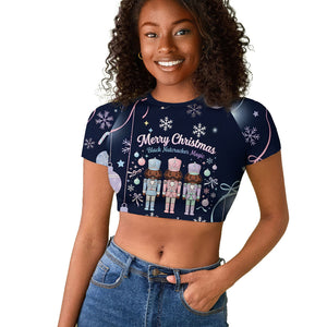 Black Nutcracker Magic Christmas Raglan Cropped T shirt African American Pastel Snowflake Winter