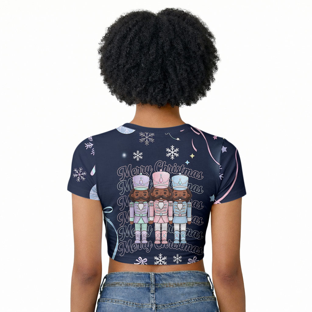 Black Nutcracker Magic Christmas Raglan Cropped T shirt African American Pastel Snowflake Winter