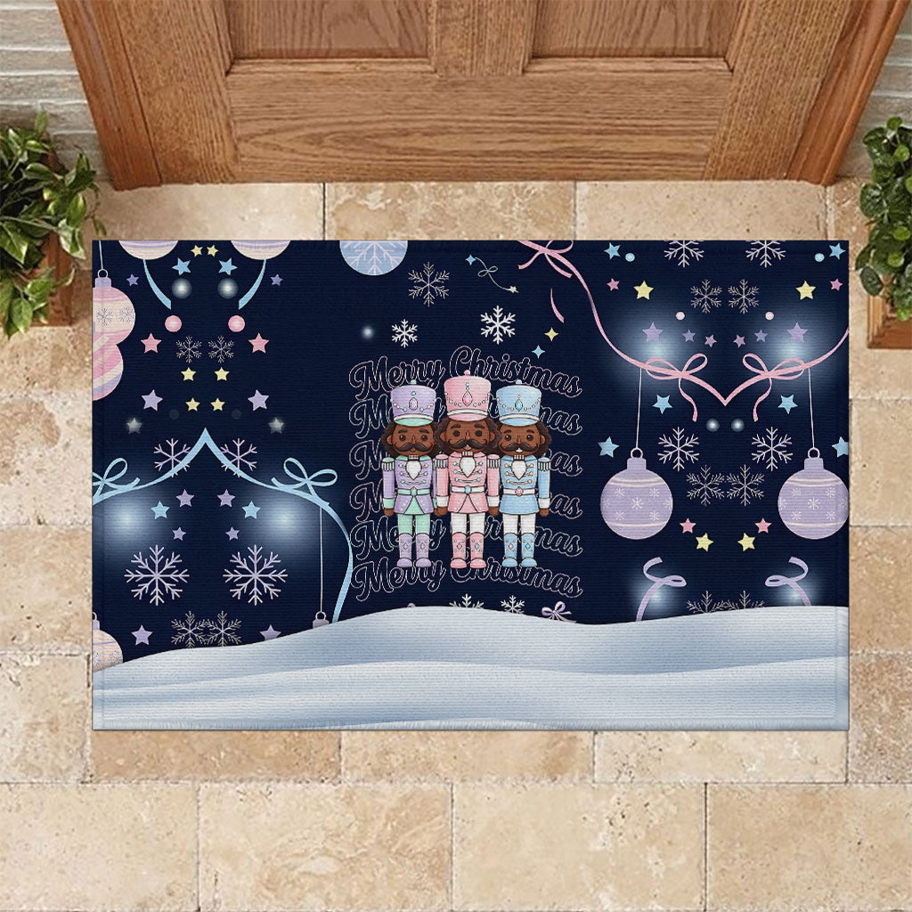 Black Nutcracker Magic Christmas Rubber Doormat African American Pastel Snowflake Winter