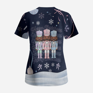 Black Nutcracker Magic Christmas Scrub Top African American Pastel Snowflake Winter