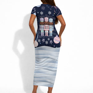 Black Nutcracker Magic Christmas Short Sleeve Bodycon Dress African American Pastel Snowflake Winter