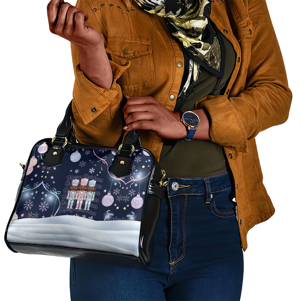 Black Nutcracker Magic Christmas Shoulder Handbag African American Pastel Snowflake Winter