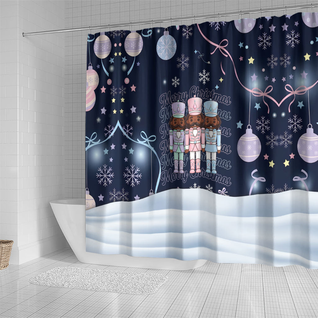 Black Nutcracker Magic Christmas Shower Curtain African American Pastel Snowflake Winter
