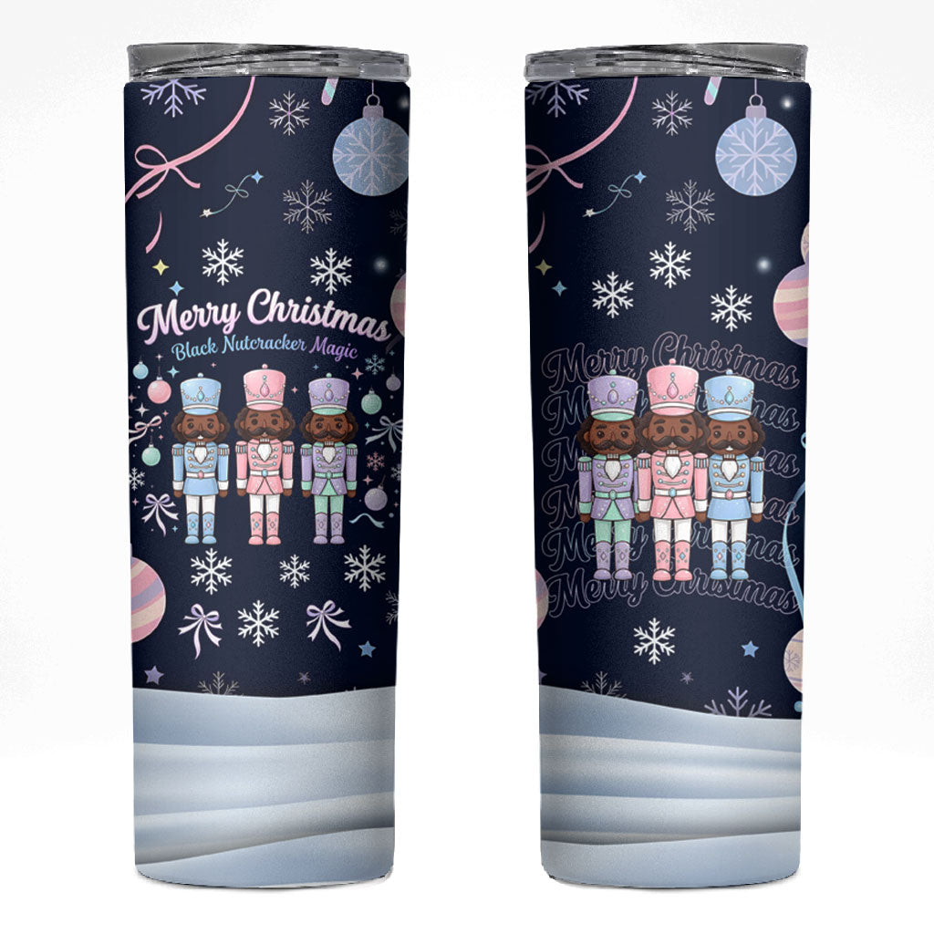 Black Nutcracker Magic Christmas Skinny Tumbler African American Pastel Snowflake Winter