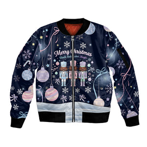 Black Nutcracker Magic Christmas Sleeve Zip Bomber Jacket African American Pastel Snowflake Winter