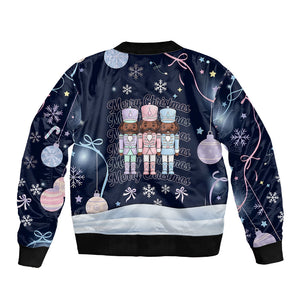 Black Nutcracker Magic Christmas Sleeve Zip Bomber Jacket African American Pastel Snowflake Winter