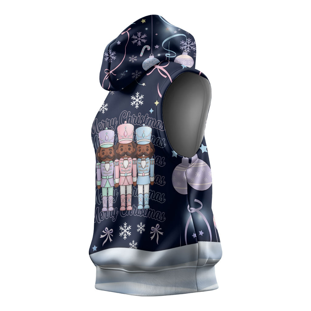 Black Nutcracker Magic Christmas Sleeveless Hoodie African American Pastel Snowflake Winter