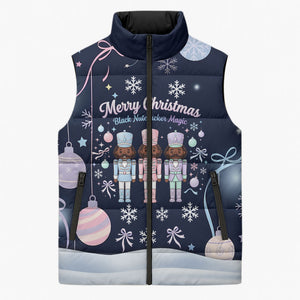 Black Nutcracker Magic Christmas Sleeveless Puffer Jacket African American Pastel Snowflake Winter