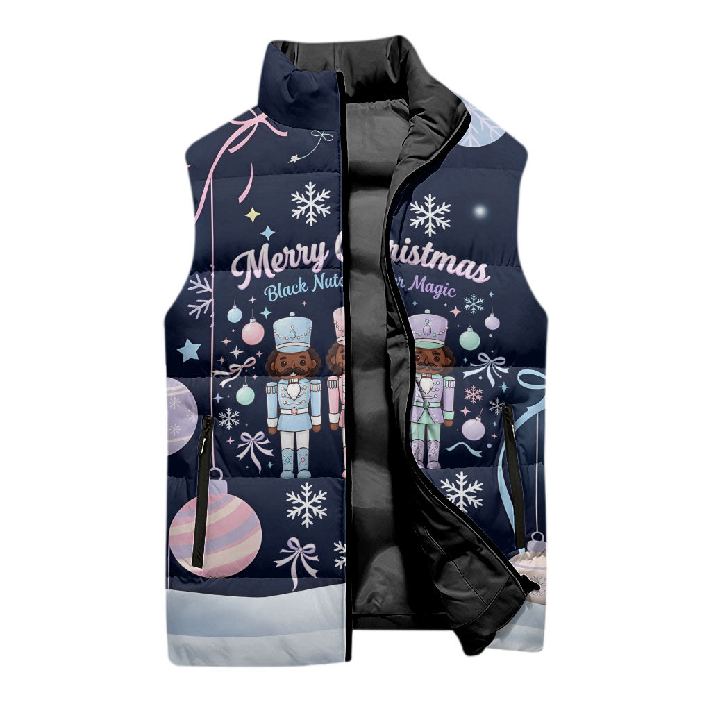 Black Nutcracker Magic Christmas Sleeveless Puffer Jacket African American Pastel Snowflake Winter