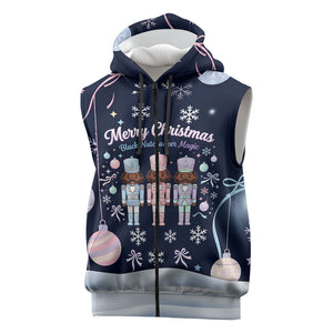 Black Nutcracker Magic Christmas Sleeveless Zip Hoodie African American Pastel Snowflake Winter