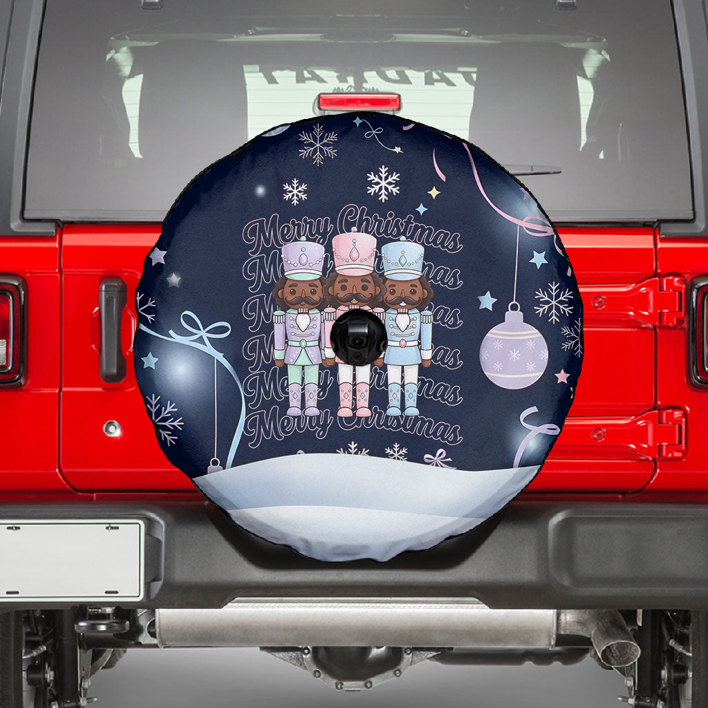 Black Nutcracker Magic Christmas Spare Tire Cover African American Pastel Snowflake Winter