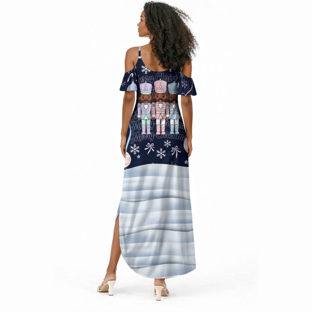 Black Nutcracker Magic Christmas Summer Maxi Dress African American Pastel Snowflake Winter