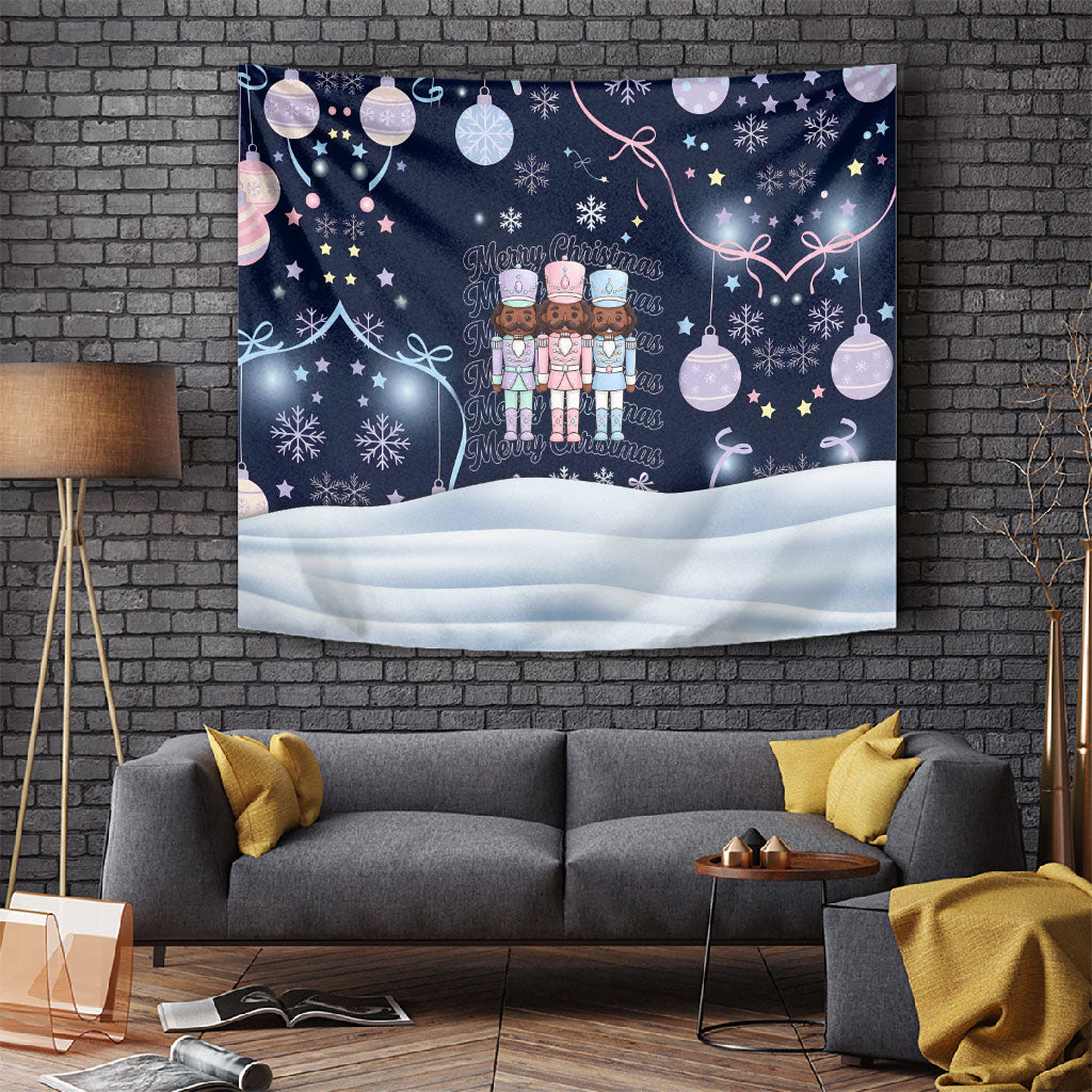 Black Nutcracker Magic Christmas Tapestry African American Pastel Snowflake Winter