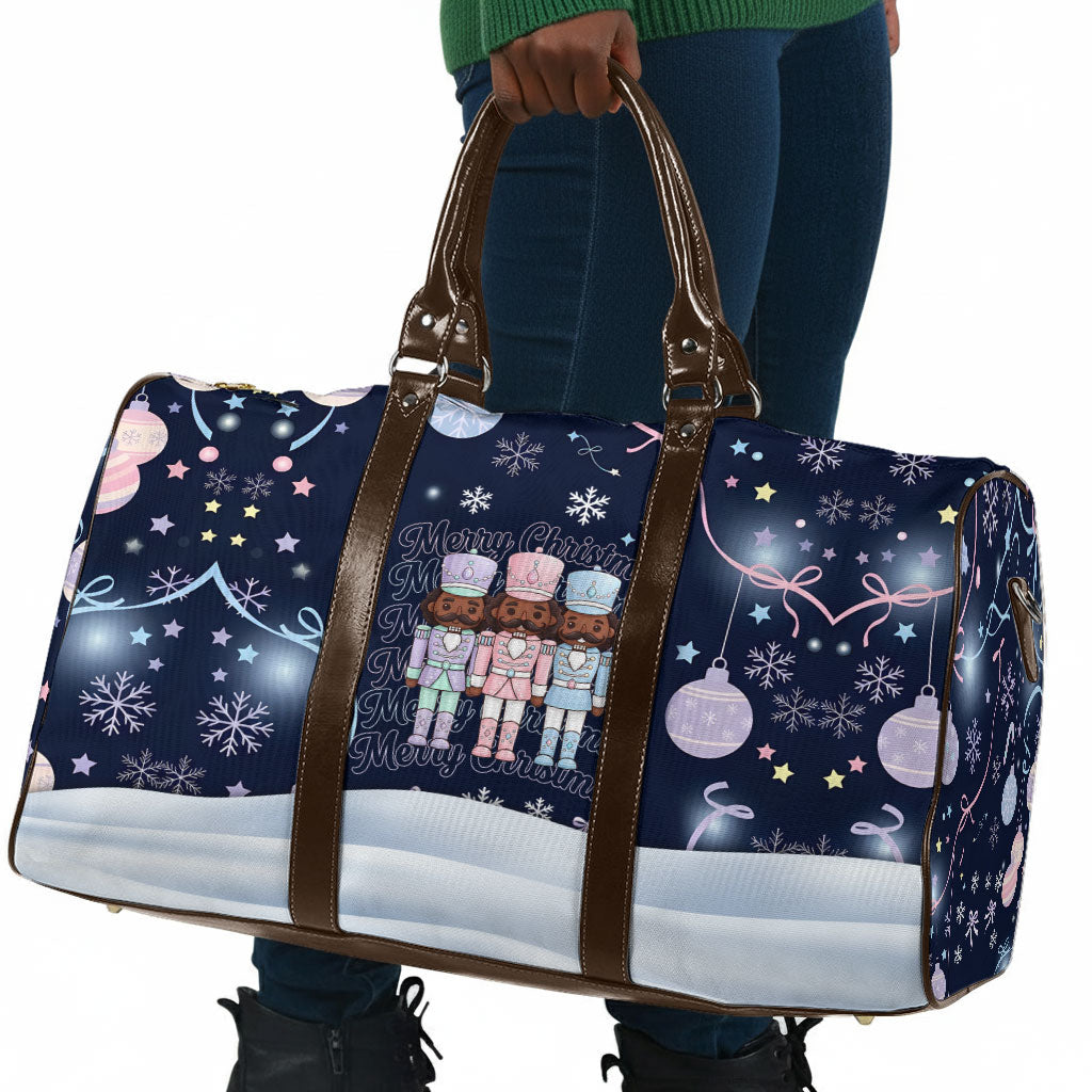 Black Nutcracker Magic Christmas Travel Bag African American Pastel Snowflake Winter