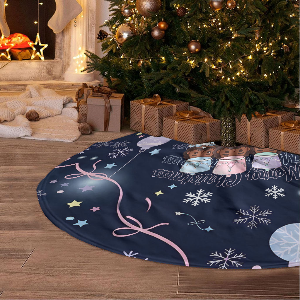 Black Nutcracker Magic Christmas Tree Skirt African American Pastel Snowflake Winter