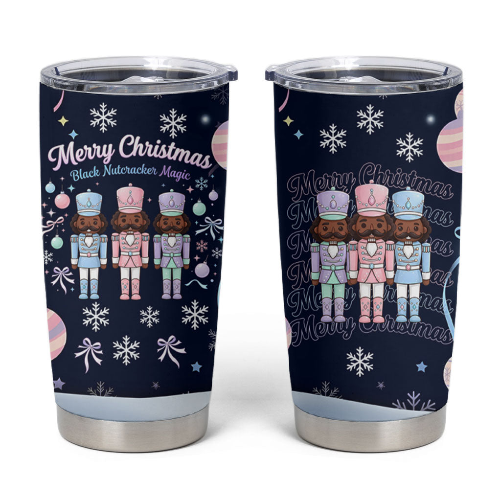 Black Nutcracker Magic Christmas Tumbler Cup African American Pastel Snowflake Winter