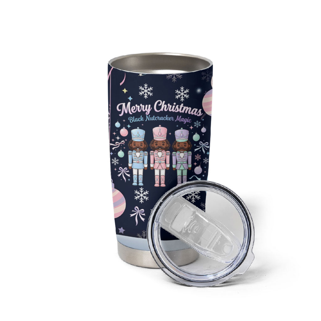 Black Nutcracker Magic Christmas Tumbler Cup African American Pastel Snowflake Winter