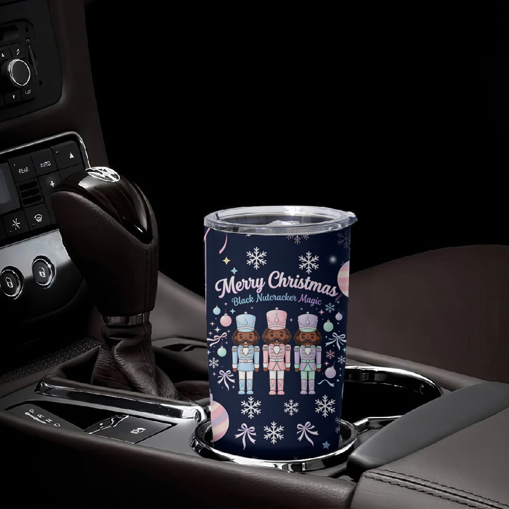 Black Nutcracker Magic Christmas Tumbler Cup African American Pastel Snowflake Winter