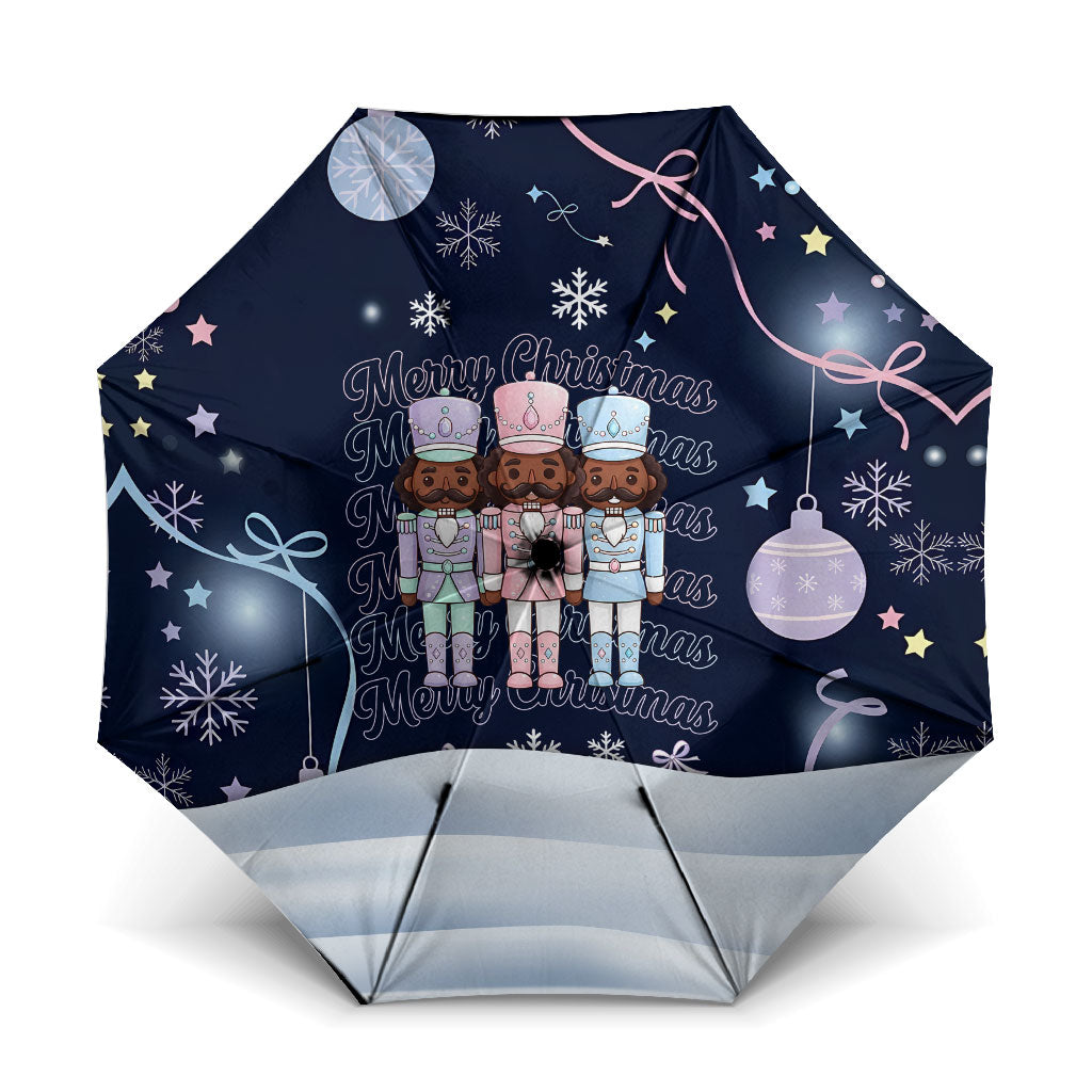 Black Nutcracker Magic Christmas Umbrella African American Pastel Snowflake Winter