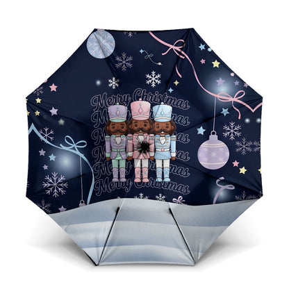 Black Nutcracker Magic Christmas Umbrella African American Pastel Snowflake Winter